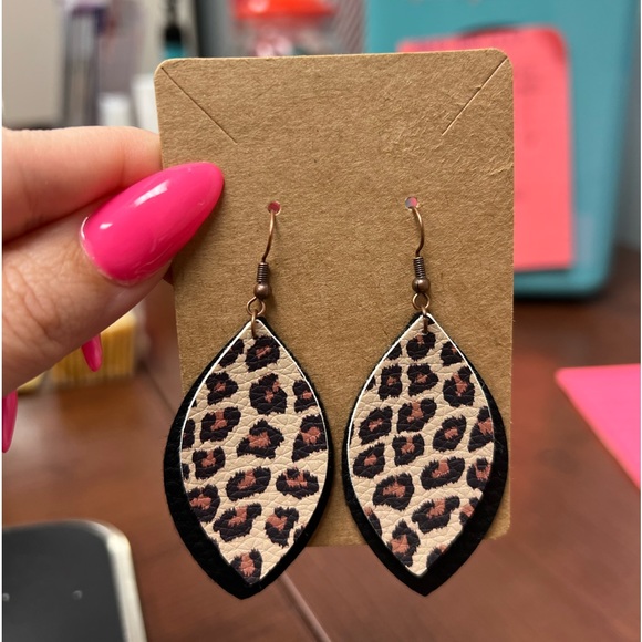 Leather Leopard Earrings - Picture 2 of 3